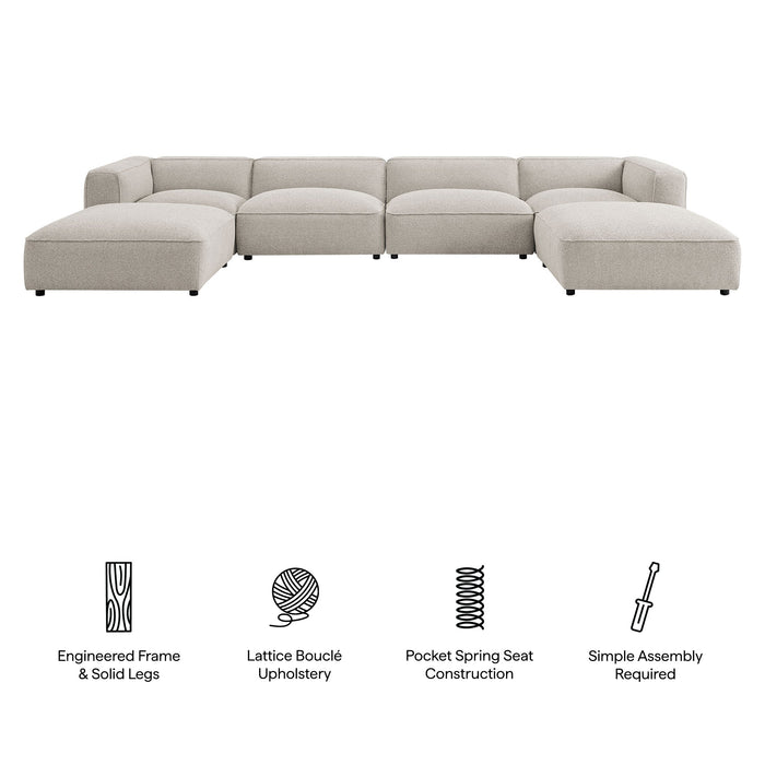 Modway Auren 6 Piece Lattice Bouclé Upholstered Modular Sectional in Fog - dimensions and specifications