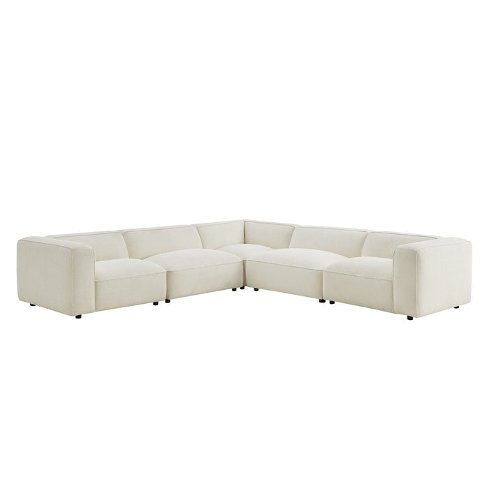Modway Auren 5 Piece Lattice Bouclé Upholstered Modular Corner Sectional in Cream - front view