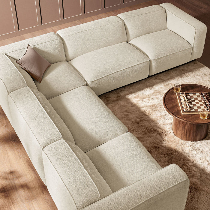 Modway Auren 5 Piece Lattice Bouclé Upholstered Modular Corner Sectional in Cream - front view 3