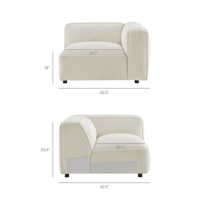 Modway Auren 5 Piece Lattice Bouclé Upholstered Modular Corner Sectional in Cream - dimensions and specifications 17