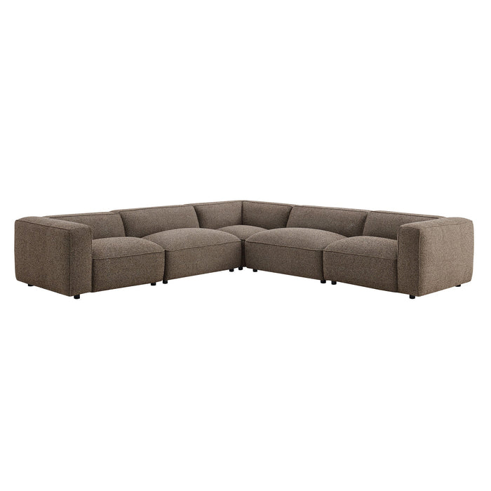 Modway Auren 5 Piece Lattice Bouclé Upholstered Modular Corner Sectional in Earth - front view