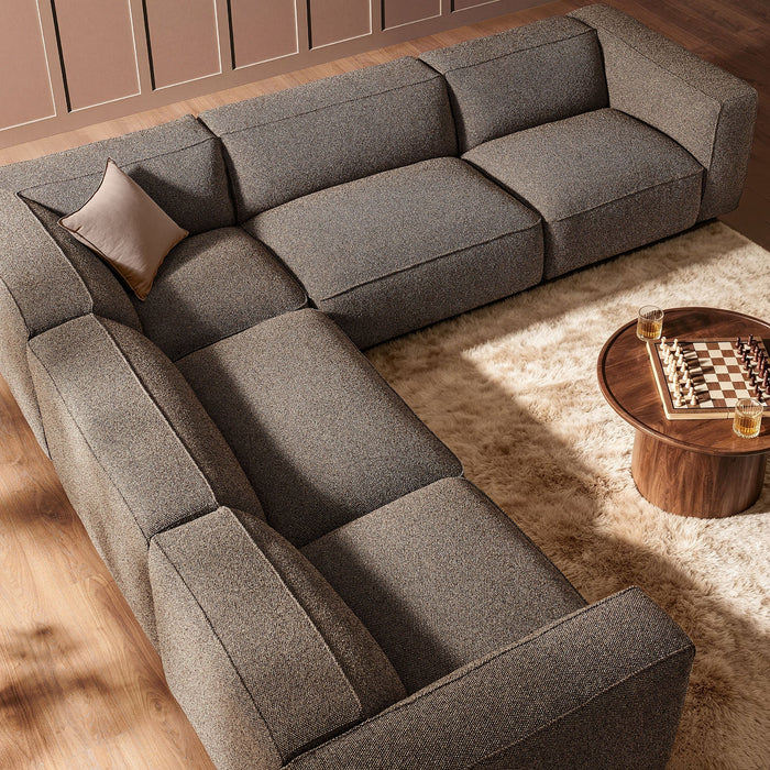 Modway Auren 5 Piece Lattice Bouclé Upholstered Modular Corner Sectional in Earth - angled view