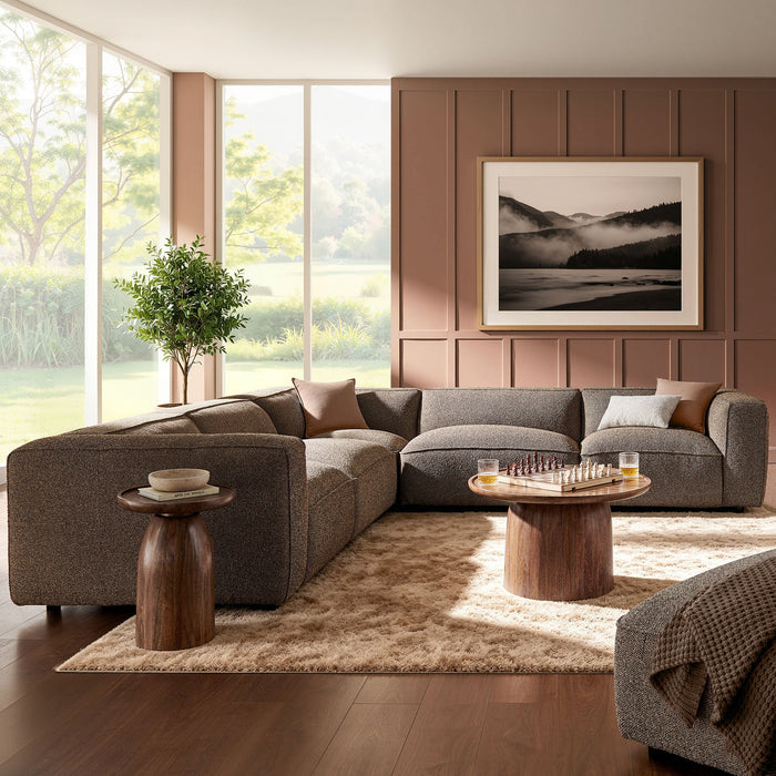 Modway Auren 5 Piece Lattice Bouclé Upholstered Modular Corner Sectional in Earth - side view
