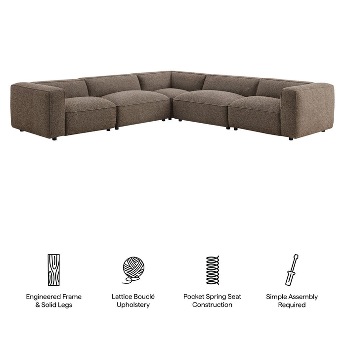 Modway Auren 5 Piece Lattice Bouclé Upholstered Modular Corner Sectional in Earth - dimensions and specifications