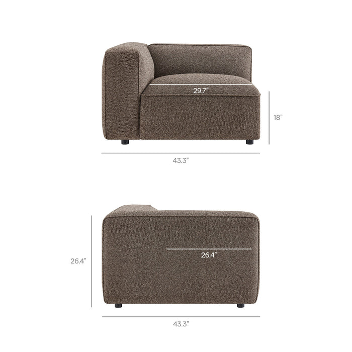 Modway Auren 5 Piece Lattice Bouclé Upholstered Modular Corner Sectional in Earth - dimensions and specifications 22