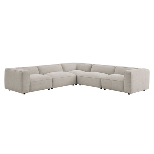 Modway Auren 5 Piece Lattice Bouclé Upholstered Modular Corner Sectional in Fog - front view