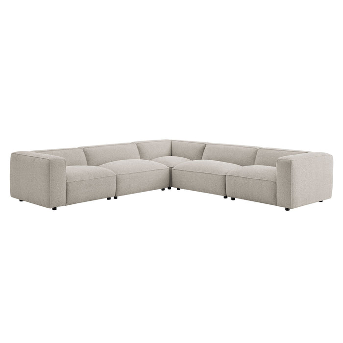 Modway Auren 5 Piece Lattice Bouclé Upholstered Modular Corner Sectional in Fog - front view