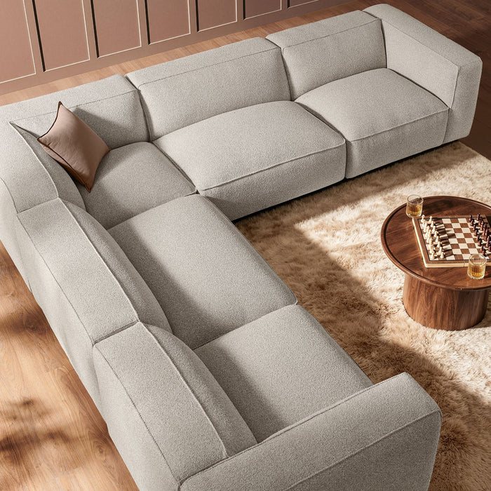 Modway Auren 5 Piece Lattice Bouclé Upholstered Modular Corner Sectional in Fog - angled view