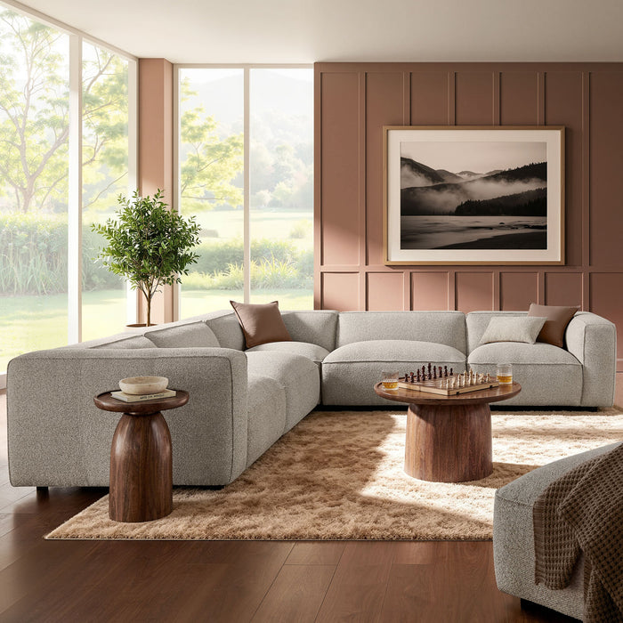 Modway Auren 5 Piece Lattice Bouclé Upholstered Modular Corner Sectional in Fog - side view