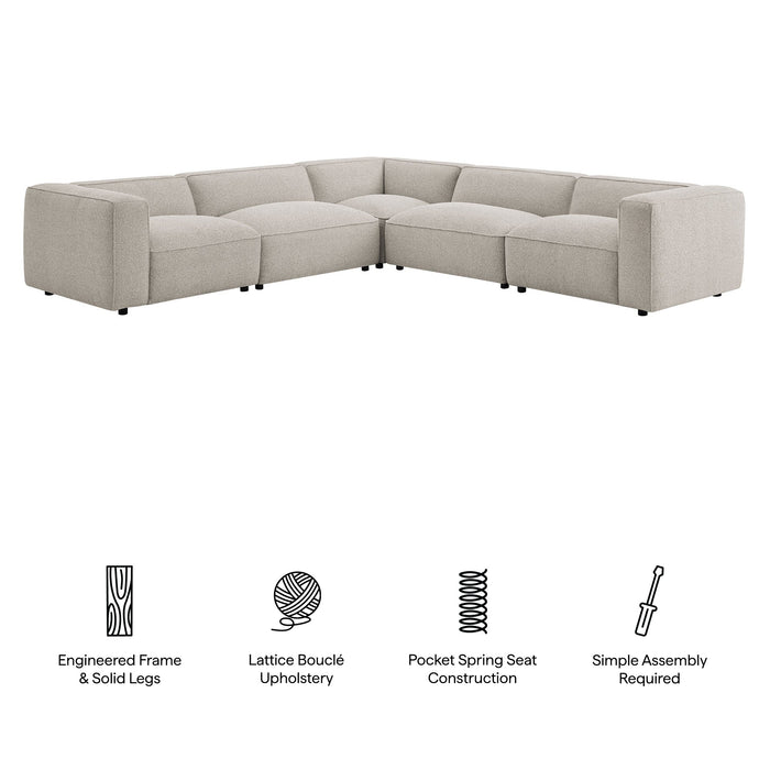 Modway Auren 5 Piece Lattice Bouclé Upholstered Modular Corner Sectional in Fog - dimensions and specifications