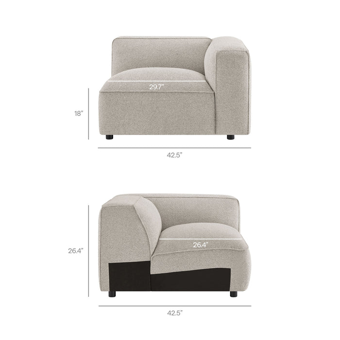 Modway Auren 5 Piece Lattice Bouclé Upholstered Modular Corner Sectional in Fog - dimensions and specifications 14