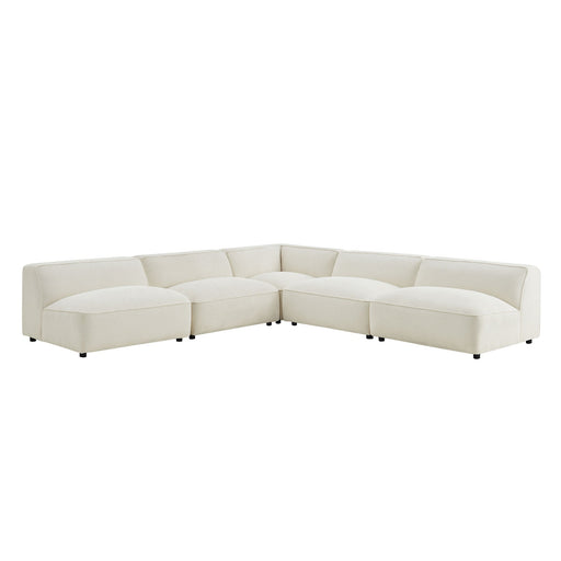 Modway Auren 5 Piece Lattice Bouclé Upholstered Modular Corner Sectional in Cream - front view