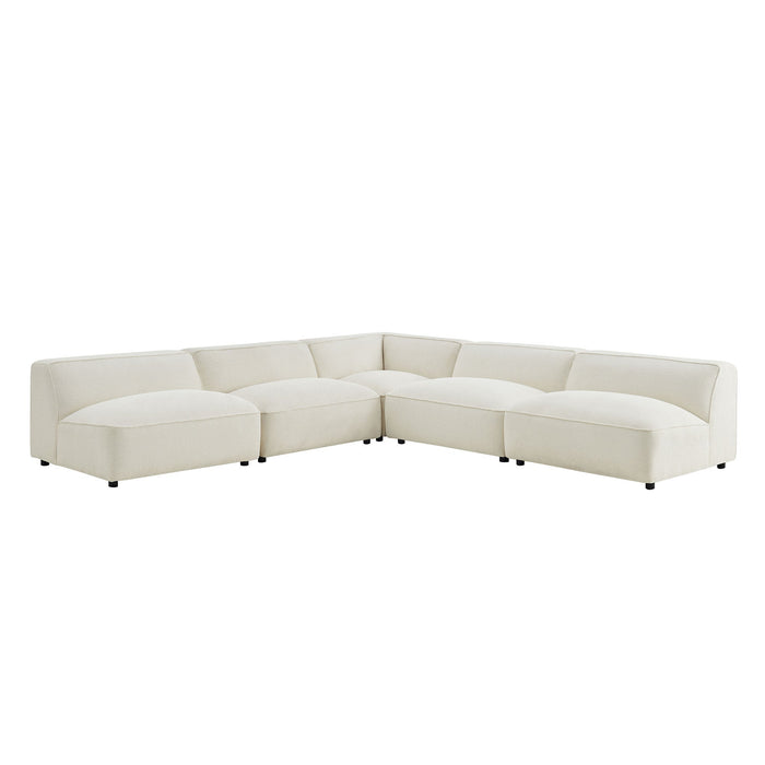 Modway Auren 5 Piece Lattice Bouclé Upholstered Modular Corner Sectional in Cream - front view