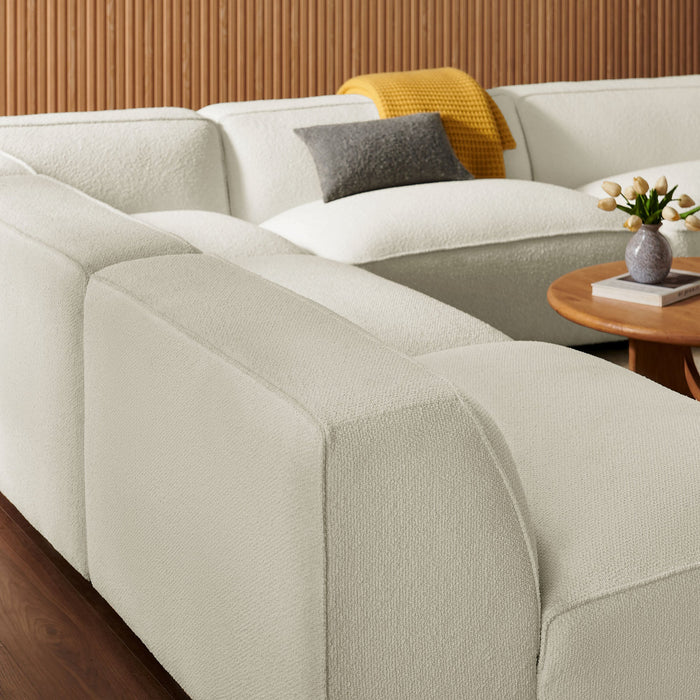 Modway Auren 5 Piece Lattice Bouclé Upholstered Modular Corner Sectional in Cream - angled view