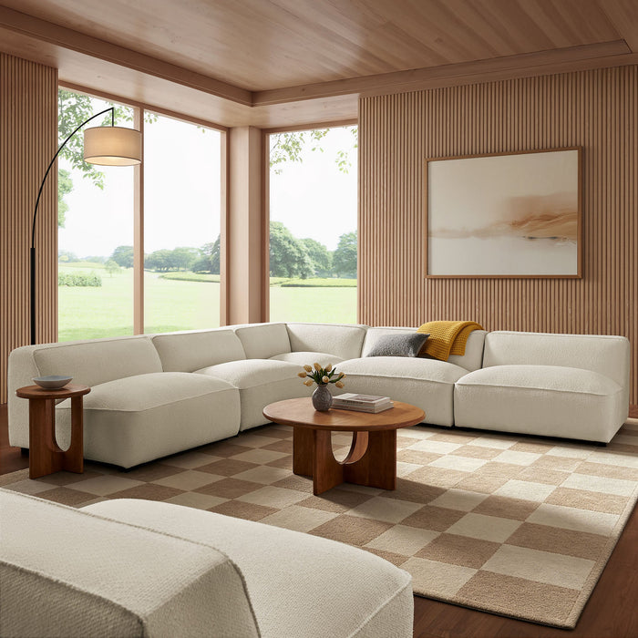Modway Auren 5 Piece Lattice Bouclé Upholstered Modular Corner Sectional in Cream - side view