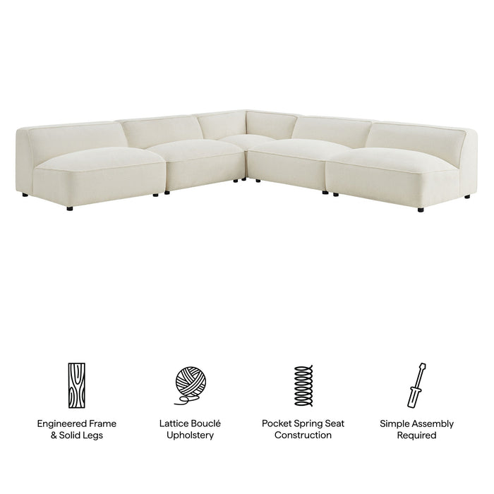 Modway Auren 5 Piece Lattice Bouclé Upholstered Modular Corner Sectional in Cream - dimensions and specifications