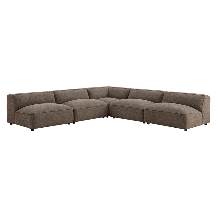 Modway Auren 5 Piece Lattice Bouclé Upholstered Modular Corner Sectional in Earth - front view