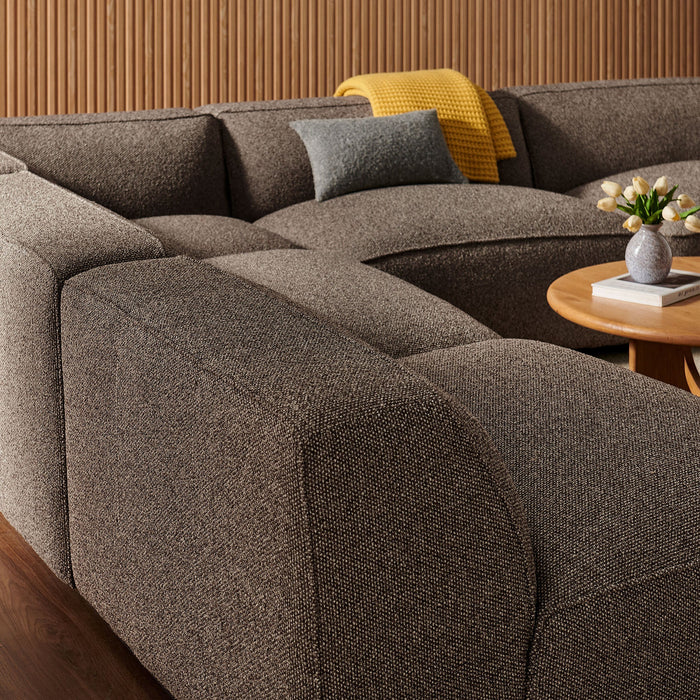 Modway Auren 5 Piece Lattice Bouclé Upholstered Modular Corner Sectional in Earth - angled view