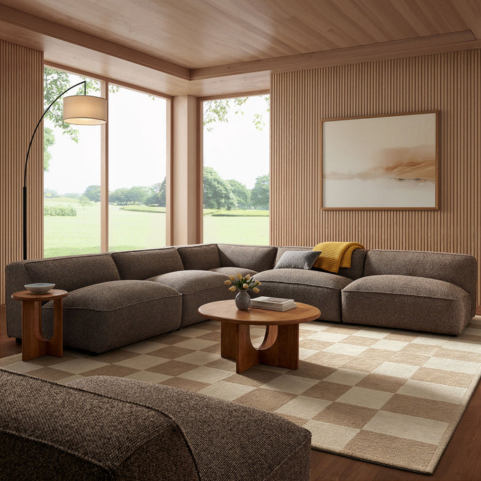 Modway Auren 5 Piece Lattice Bouclé Upholstered Modular Corner Sectional in Earth - side view