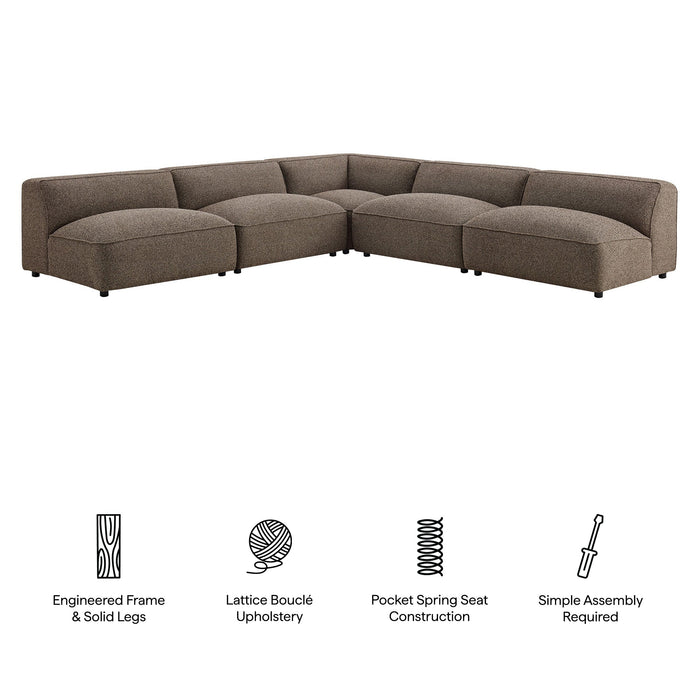 Modway Auren 5 Piece Lattice Bouclé Upholstered Modular Corner Sectional in Earth - dimensions and specifications