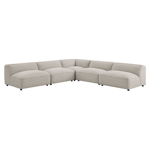 Modway Auren 5 Piece Lattice Bouclé Upholstered Modular Corner Sectional in Fog - front view