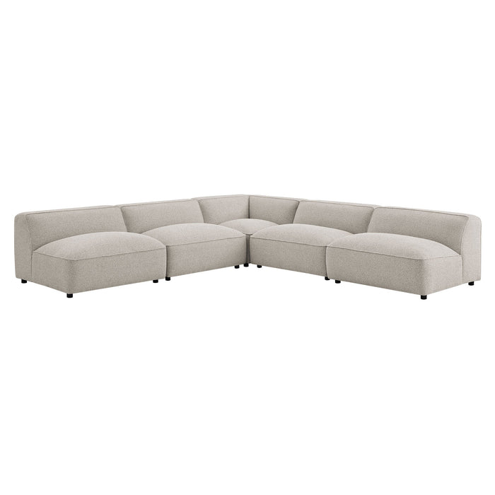 Modway Auren 5 Piece Lattice Bouclé Upholstered Modular Corner Sectional in Fog - front view