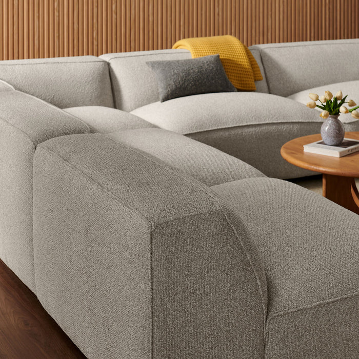 Modway Auren 5 Piece Lattice Bouclé Upholstered Modular Corner Sectional in Fog - angled view