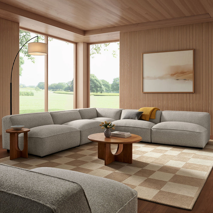 Modway Auren 5 Piece Lattice Bouclé Upholstered Modular Corner Sectional in Fog - side view