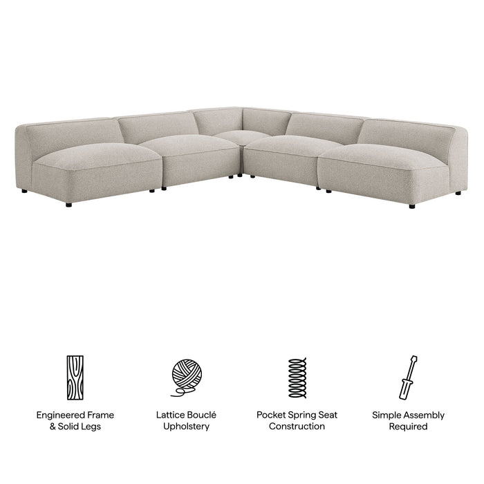 Modway Auren 5 Piece Lattice Bouclé Upholstered Modular Corner Sectional in Fog - dimensions and specifications