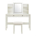 Emmeline Scalloped Makeup Vanity Desk With LED Mirror and Stool White Ivory