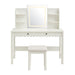Emmeline Scalloped Makeup Vanity Desk With LED Mirror and Stool White Ivory