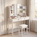 Emmeline Scalloped Makeup Vanity Desk With LED Mirror and Stool White Ivory