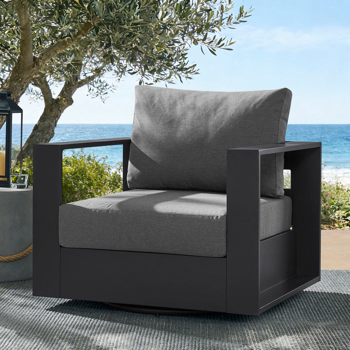 Tahoe Outdoor Powder-Coated Aluminum Swivel Armchair Gray Charcoal
