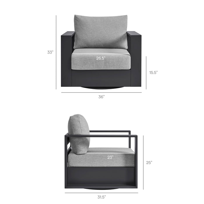 Tahoe Outdoor Powder-Coated Aluminum Swivel Armchair Gray Gray