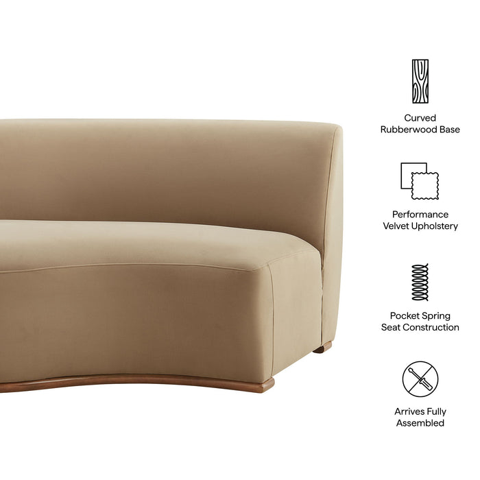 Modway Rialta Curved Left-Arm Performance Velvet Sectional Loveseat in Taupe - dimensions and specifications
