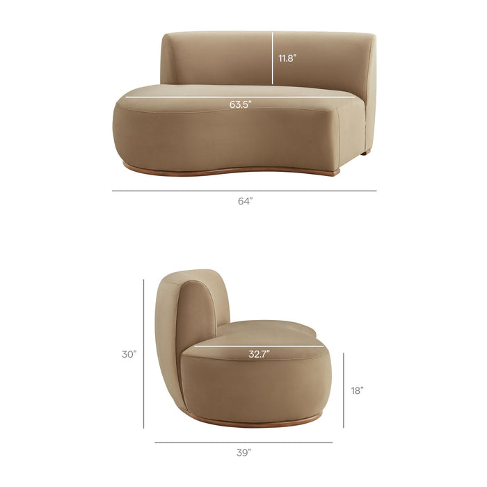 Modway Rialta Curved Left-Arm Performance Velvet Sectional Loveseat in Taupe - dimensions and specifications 18