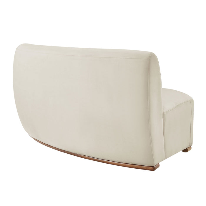 Modway Rialta Curved Armless Performance Velvet Sectional Loveseat in Alabaster - side view