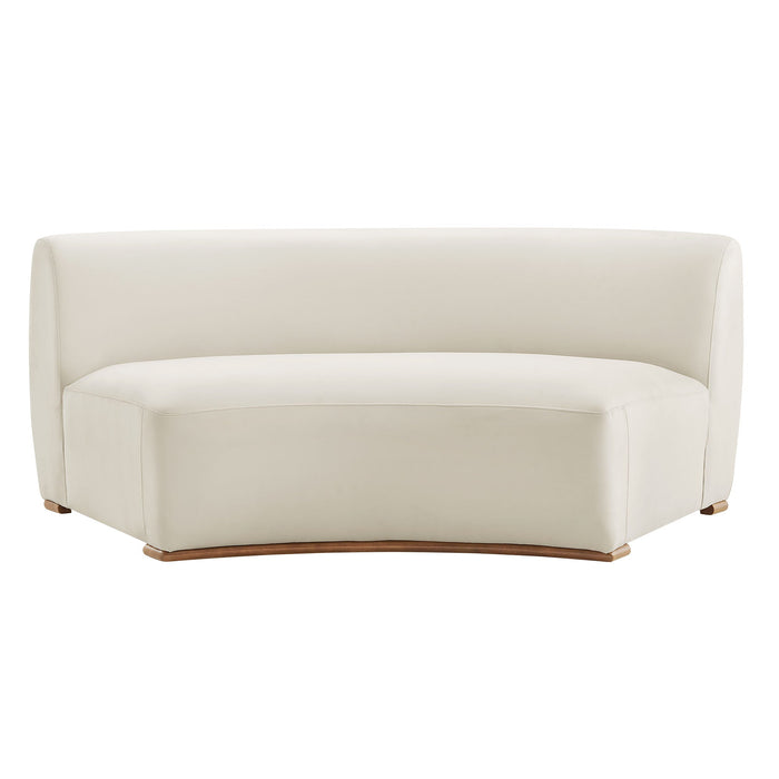 Modway Rialta Curved Armless Performance Velvet Sectional Loveseat in Alabaster - detail view