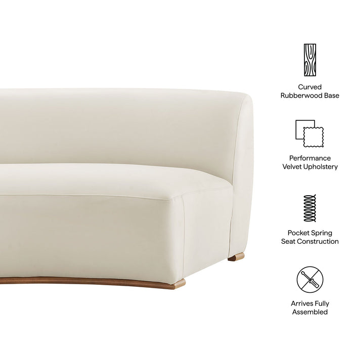 Modway Rialta Curved Armless Performance Velvet Sectional Loveseat in Alabaster - dimensions and specifications