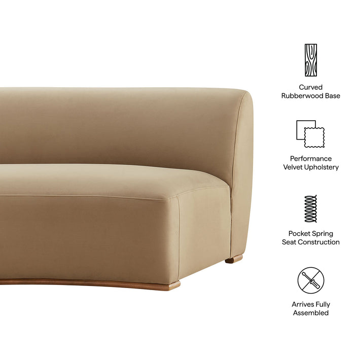 Modway Rialta Curved Armless Performance Velvet Sectional Loveseat in Taupe - dimensions and specifications