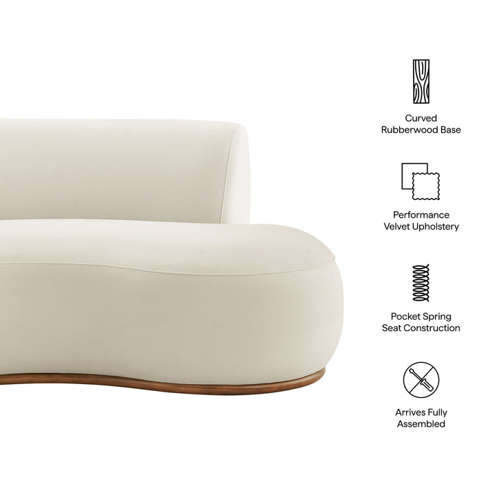 Modway Rialta Curved Right-Arm Performance Velvet Sectional Loveseat in Alabaster - dimensions and specifications