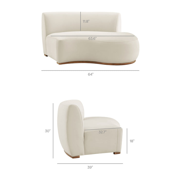 Modway Rialta Curved Right-Arm Performance Velvet Sectional Loveseat in Alabaster - dimensions and specifications 16