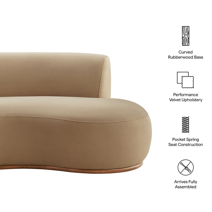 Modway Rialta Curved Right-Arm Performance Velvet Sectional Loveseat in Taupe - dimensions and specifications