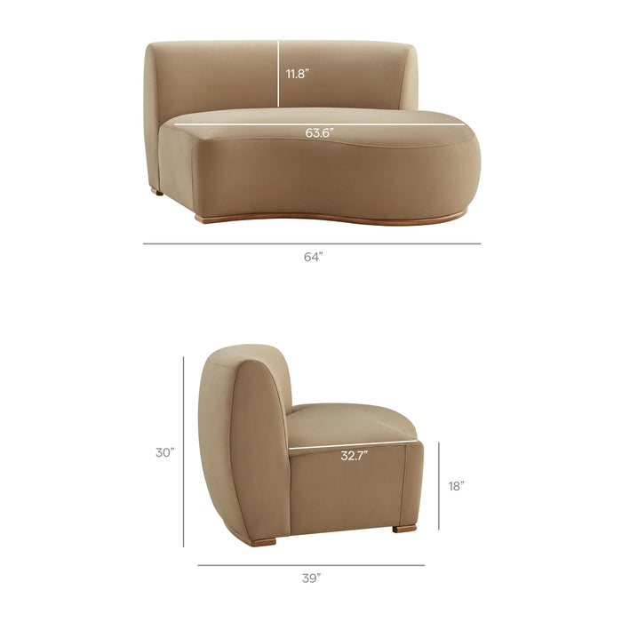 Modway Rialta Curved Right-Arm Performance Velvet Sectional Loveseat in Taupe - dimensions and specifications 18