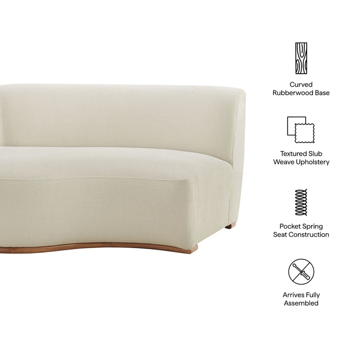 Modway Rialta Curved Left-Arm Slub Weave Fabric Sectional Loveseat in Ecru - dimensions and specifications