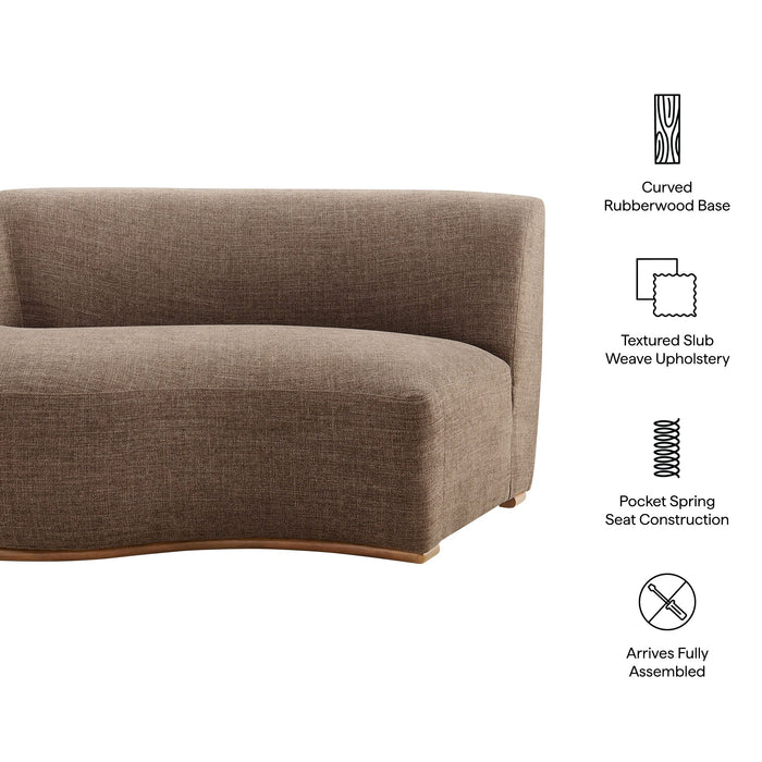 Modway Rialta Curved Left-Arm Slub Weave Fabric Sectional Loveseat in Mocha - dimensions and specifications