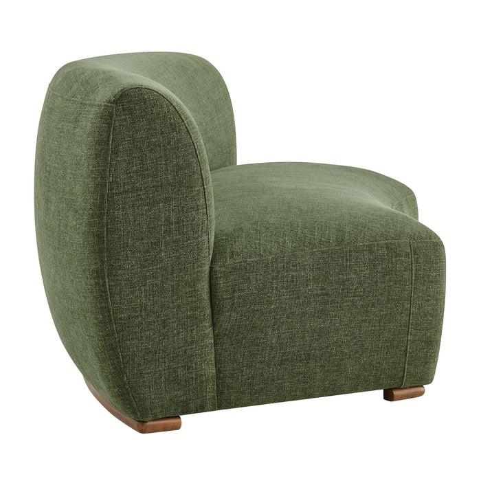 Modway Rialta Curved Armless Slub Weave Fabric Sectional Loveseat in Foliage - angled view