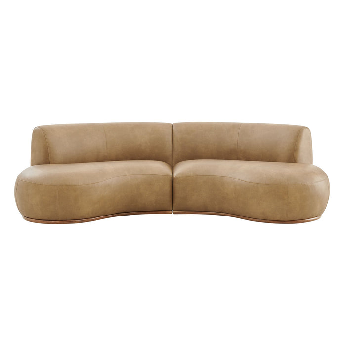 Modway Rialta 2 Piece Curved Vegan Leather Sectional Sofa in Toast - detail view