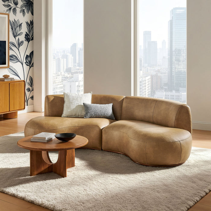 Modway Rialta 2 Piece Curved Vegan Leather Sectional Sofa in Toast - lifestyle view 7