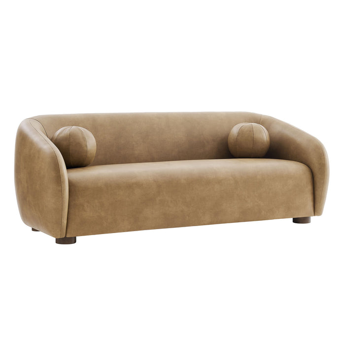 Modway Holland 85" Vegan Leather Sofa in Toast - front view